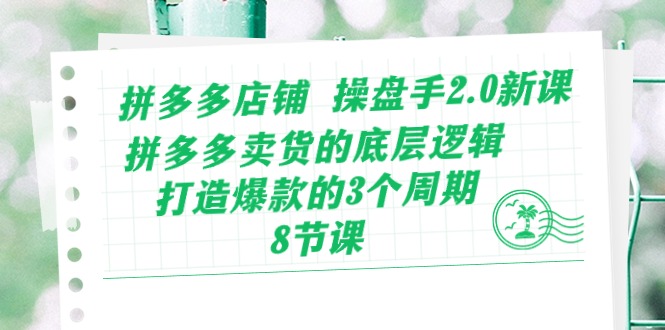 拼多多店铺 操盘手2.0新课,拼多多卖货的底层逻辑,打造爆款的3个周期-8节